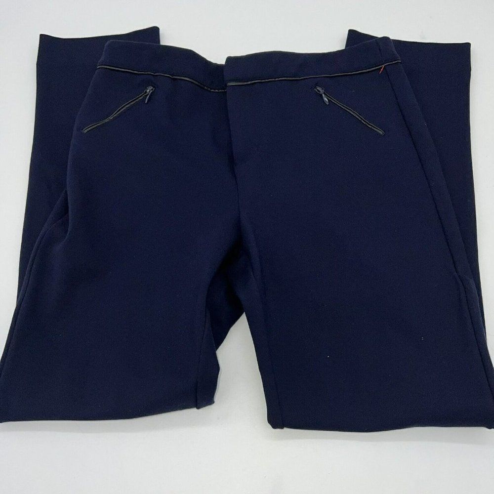 Tyler Boe Blue Pants Leather Trim Size 6 Straight Leg